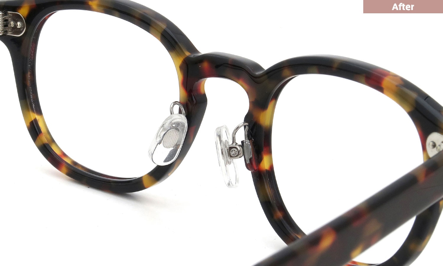 パット加工事例 No.417 MOSCOT LEMTOSH(49) TORTOISE に着式金属アーム(シルバー)シリコンパットの場合