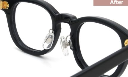 パット加工事例 No.421 JULIUS TART OPTICAL [Gold series] メガネ AR-44-22 Blackに溶着式金属アームシリコンパットの場合